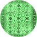 Round Machine Washable Oriental Emerald Green Traditional Area Rugs, wshtr2943emgrn