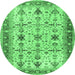 Round Oriental Emerald Green Traditional Rug, tr2943emgrn