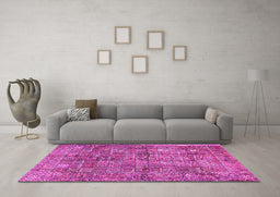 Machine Washable Persian Pink Traditional Rug in a Living Room, wshtr2944pnk