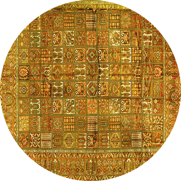 Round Machine Washable Persian Yellow Traditional Rug, wshtr2944yw
