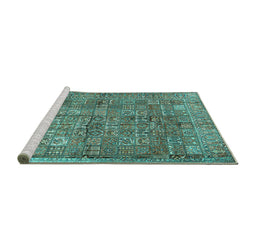 Sideview of Machine Washable Persian Turquoise Traditional Area Rugs, wshtr2944turq