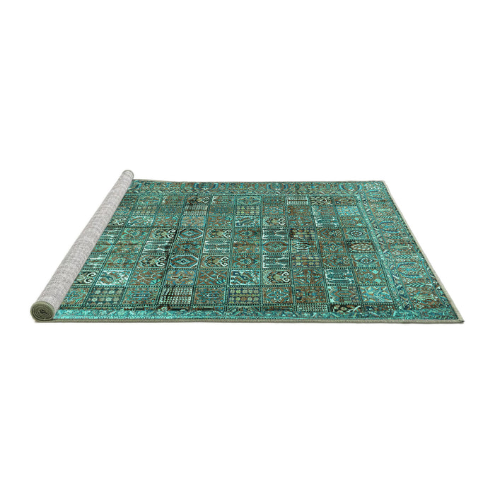 Sideview of Machine Washable Persian Turquoise Traditional Area Rugs, wshtr2944turq