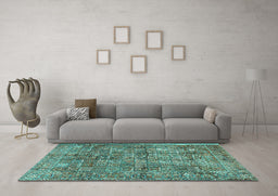 Machine Washable Persian Turquoise Traditional Area Rugs in a Living Room,, wshtr2944turq