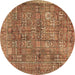 Round Persian Brown Traditional Rug, tr2944brn