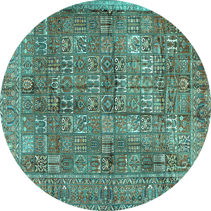 Round Persian Turquoise Traditional Rug, tr2944turq