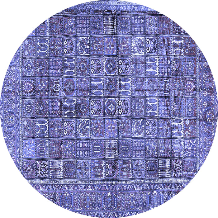 Round Machine Washable Persian Blue Traditional Rug, wshtr2944blu