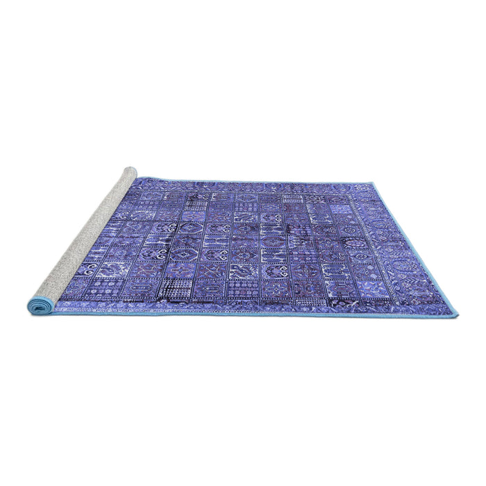 Sideview of Machine Washable Persian Blue Traditional Rug, wshtr2944blu