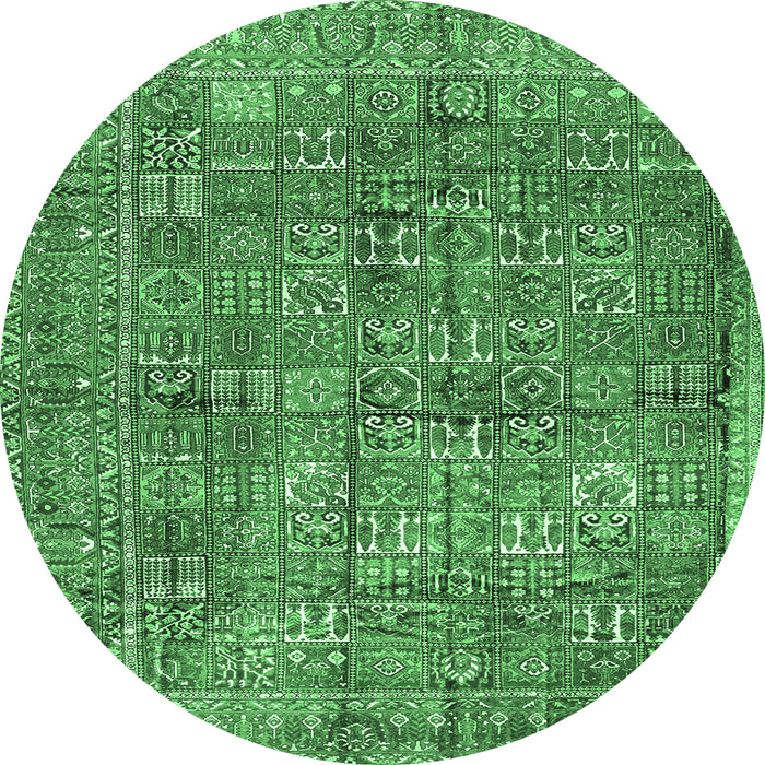Round Machine Washable Persian Emerald Green Traditional Area Rugs, wshtr2944emgrn