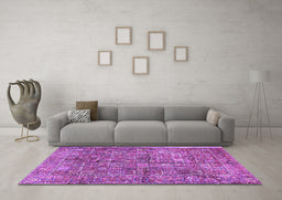 Machine Washable Persian Purple Traditional Area Rugs in a Living Room, wshtr2944pur