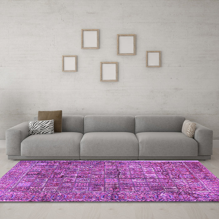 Machine Washable Persian Purple Traditional Area Rugs in a Living Room, wshtr2944pur