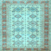 Square Machine Washable Oriental Light Blue Traditional Rug, wshtr2945lblu