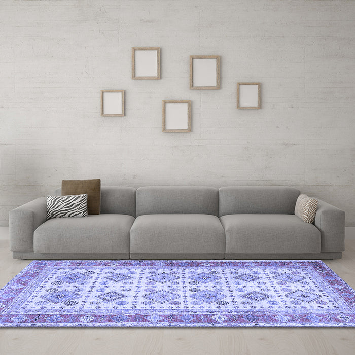 Machine Washable Oriental Blue Traditional Rug in a Living Room, wshtr2945blu