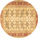 Round Oriental Brown Traditional Rug, tr2945brn