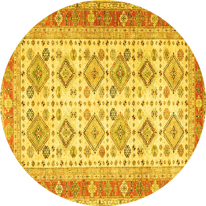 Round Machine Washable Oriental Yellow Traditional Rug, wshtr2945yw