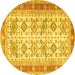 Round Machine Washable Oriental Yellow Traditional Rug, wshtr2945yw