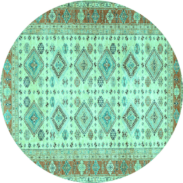 Round Machine Washable Oriental Turquoise Traditional Area Rugs, wshtr2945turq