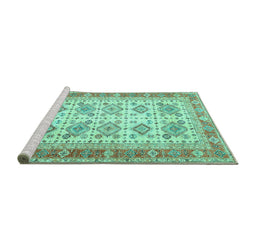 Sideview of Machine Washable Oriental Turquoise Traditional Area Rugs, wshtr2945turq