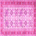 Square Machine Washable Oriental Pink Traditional Rug, wshtr2945pnk