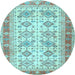 Round Oriental Light Blue Traditional Rug, tr2945lblu