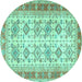 Round Oriental Turquoise Traditional Rug, tr2945turq