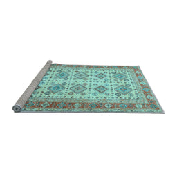 Sideview of Machine Washable Oriental Light Blue Traditional Rug, wshtr2945lblu