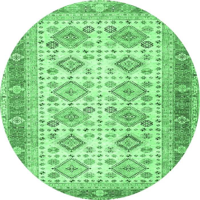 Round Machine Washable Oriental Emerald Green Traditional Area Rugs, wshtr2945emgrn