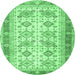 Round Machine Washable Oriental Emerald Green Traditional Area Rugs, wshtr2945emgrn