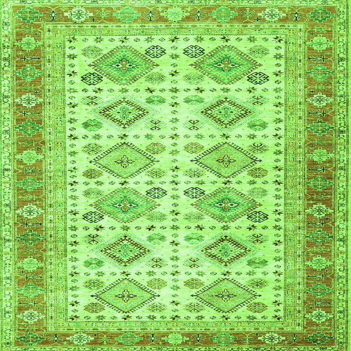 Round Machine Washable Oriental Green Traditional Area Rugs, wshtr2945grn