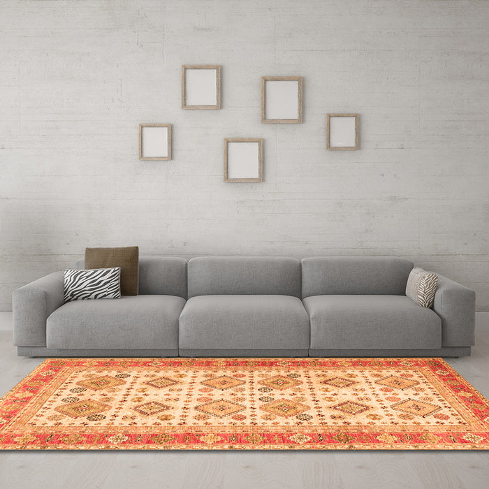 Machine Washable Oriental Orange Traditional Area Rugs in a Living Room, wshtr2945org