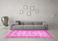 Machine Washable Oriental Pink Traditional Rug, wshtr2945pnk