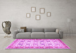 Machine Washable Oriental Purple Traditional Area Rugs in a Living Room, wshtr2945pur