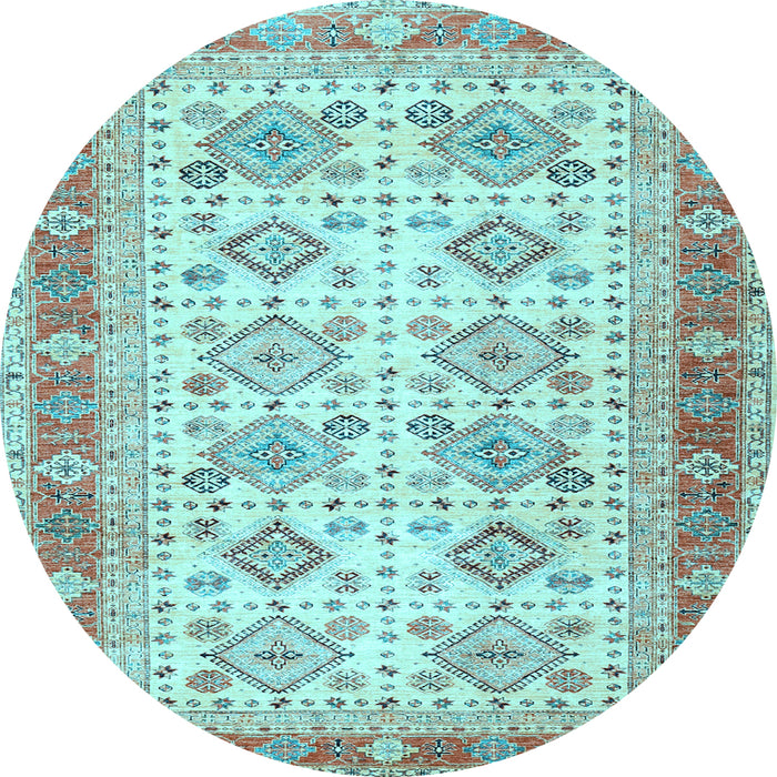 Round Machine Washable Oriental Light Blue Traditional Rug, wshtr2945lblu