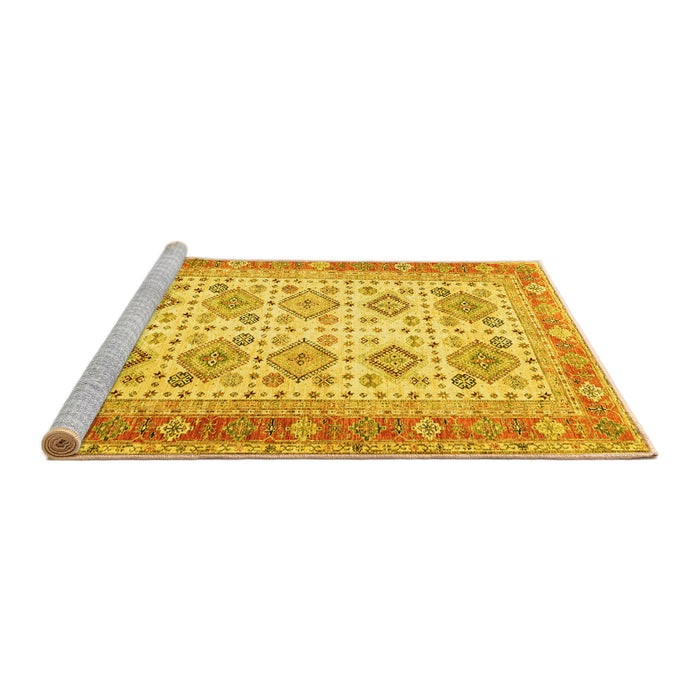 Sideview of Machine Washable Oriental Yellow Traditional Rug, wshtr2945yw