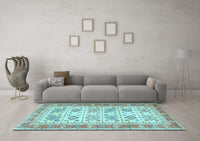 Machine Washable Oriental Light Blue Traditional Rug, wshtr2945lblu