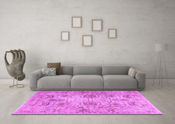Machine Washable Persian Purple Traditional Area Rugs in a Living Room, wshtr2946pur