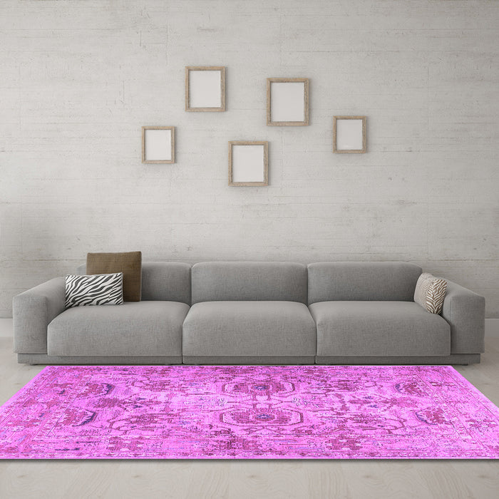 Machine Washable Persian Purple Traditional Area Rugs in a Living Room, wshtr2946pur