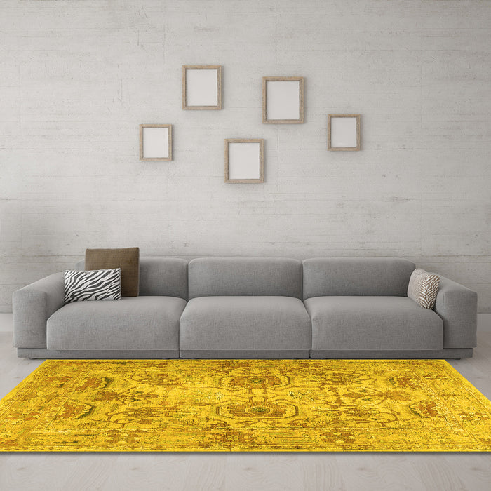 Machine Washable Persian Yellow Traditional Rug in a Living Room, wshtr2946yw