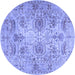 Round Machine Washable Persian Blue Traditional Rug, wshtr2946blu