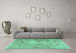 Machine Washable Persian Turquoise Traditional Area Rugs in a Living Room,, wshtr2946turq