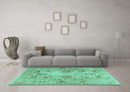 Machine Washable Persian Turquoise Traditional Area Rugs in a Living Room,, wshtr2946turq