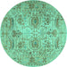 Round Machine Washable Persian Turquoise Traditional Area Rugs, wshtr2946turq