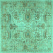 Square Machine Washable Persian Turquoise Traditional Area Rugs, wshtr2946turq