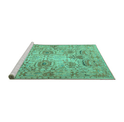 Sideview of Machine Washable Persian Turquoise Traditional Area Rugs, wshtr2946turq
