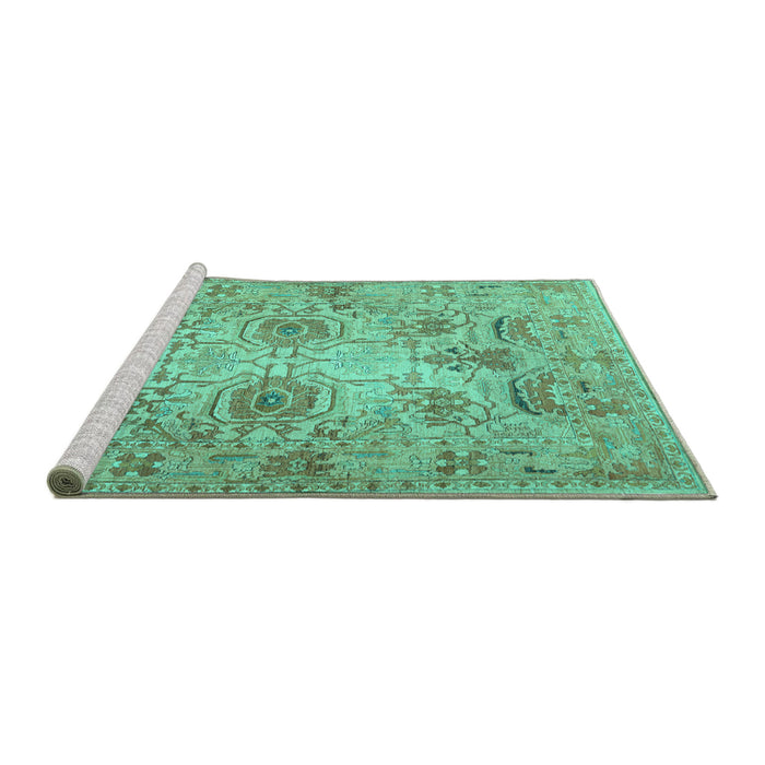 Sideview of Machine Washable Persian Turquoise Traditional Area Rugs, wshtr2946turq