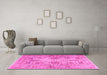 Machine Washable Persian Pink Traditional Rug in a Living Room, wshtr2946pnk