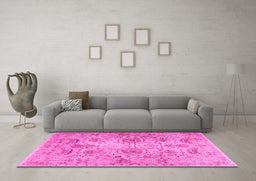 Machine Washable Persian Pink Traditional Rug in a Living Room, wshtr2946pnk