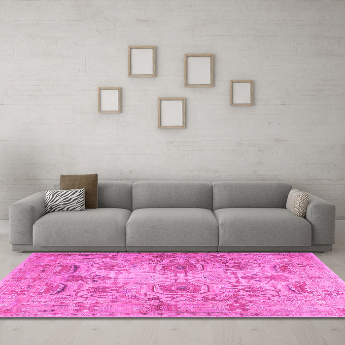 Machine Washable Persian Pink Traditional Rug in a Living Room, wshtr2946pnk