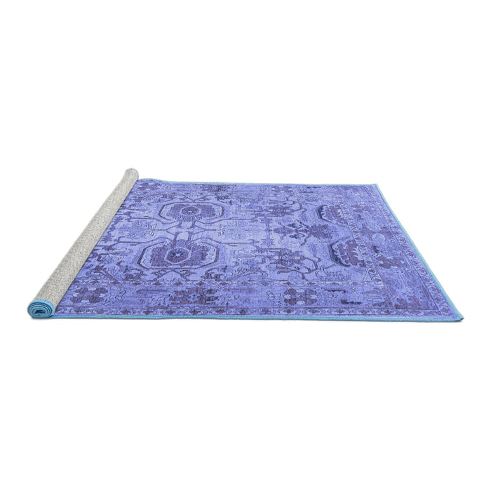 Sideview of Machine Washable Persian Blue Traditional Rug, wshtr2946blu