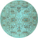 Round Machine Washable Persian Light Blue Traditional Rug, wshtr2946lblu