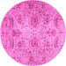 Round Machine Washable Persian Pink Traditional Rug, wshtr2946pnk